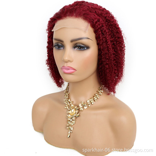 Wholesale Pink Orange Blue Red Grey Black 99J Colored Wig Brazilian Virgin Human Hair Long HD Transparent  Lace Frontal Bob Wig